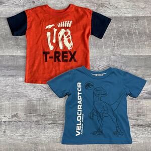 Boys Dinosaur Short Sleeve TShirt Bundle 4T Teal Blue Jurassic World & Red T-Rex